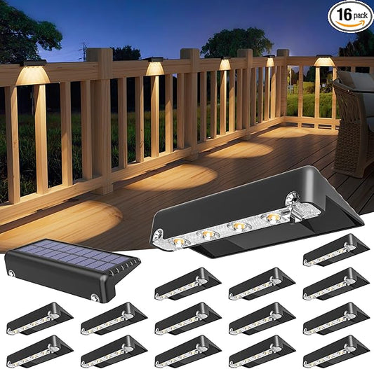 VOLISUN Solar Deck Lights 16 Pack, Bright Warm White Glow LED Large Size Lamp, IP65 Waterproof Step Lights Outdoor for Deck, Step, Fence, Railing, Wall and Stairs(Black)