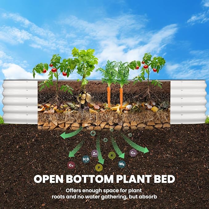 Pattiumo Galvanized Raised Garden Bed 8×2×1.5 FT, Round Metal Raised Garden Bed Outdoor Planter Box with Open Bottom, Rust-Resistant Steel Garden Bed for Vegetables Herbs Flowers, Easy Assembly