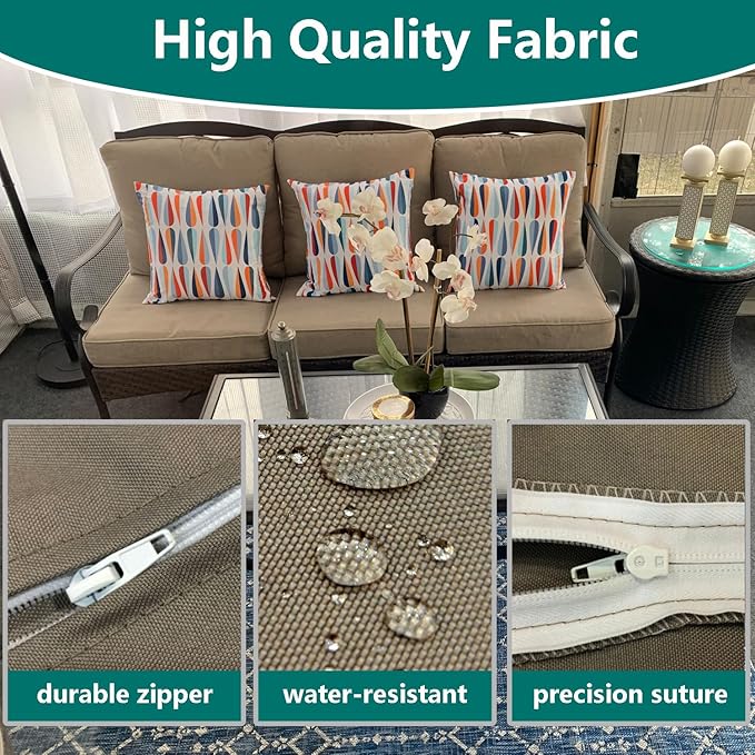 FLYMEI Patio Cushion Covers 24x24x4 Waterproof Outdoor Cushion Cover Replacement 2Packs Outdoor Seat Cushion Slipcover for Rattan Chair Sofa, Dark Taupe