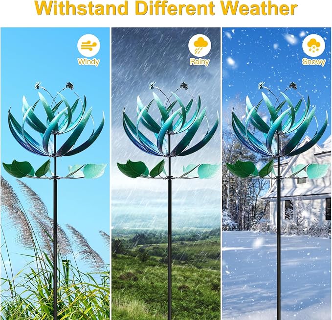 LimeHill Wind Spinner for Yard and Garden - Large Metal Windspinners for Outdoor Decorations (Blue Lotus (24 X 84 Inches))