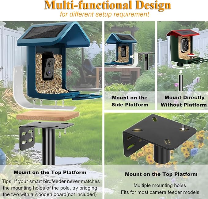 Smart Bird Feeder Pole Stand with Proof Squirrel Baffle - 82" Bird House Pole Mount Kit, Heavy Duty Feeding Station for Outdoor Backyard Bird Houses/Cameras