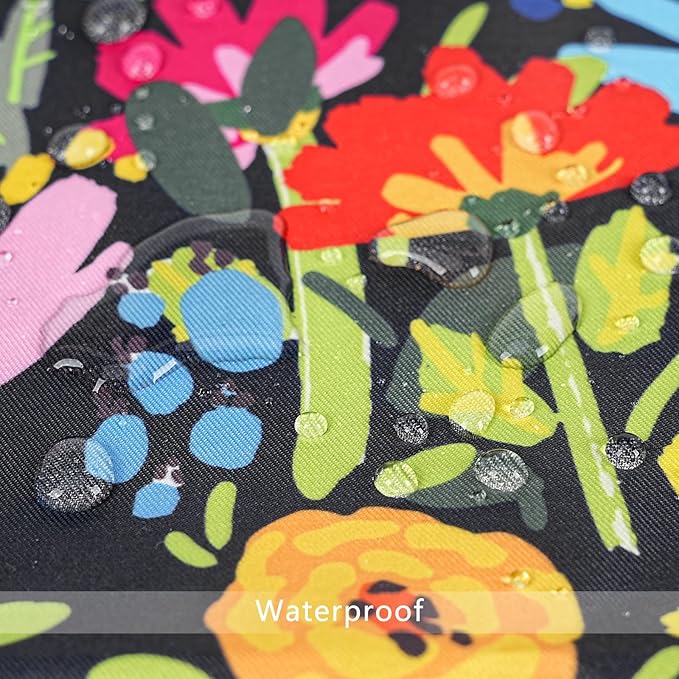 Adabana Spring Outdoor Waterproof Floral Pillow Covers Set of 2 Square Colorful Couch Cushion Cases 16x16 Inch Waterproof Decorative Pillows for Patio Garden Beach,Black