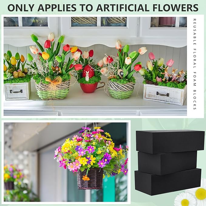 Lallisa 8 Pcs Reusable Floral Foam Blocks Water Weather Resistant Dry Floral Foam for Artificial Flower Arrangements Outdoor Flower Boxes Hanging Planters Wedding Home Decor (7.8 x 3.5 x 2.4,Black)
