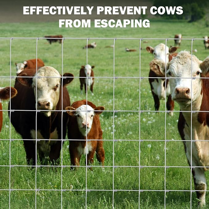 Galvanized Farm Fence, 5ft x 164ft Heavy Zinc Coated Wire Fencing for Livestock & Animals, Ideal for Goats, Cattle, Hogs, Deer, Cattle Panel & Pasture Enclosure