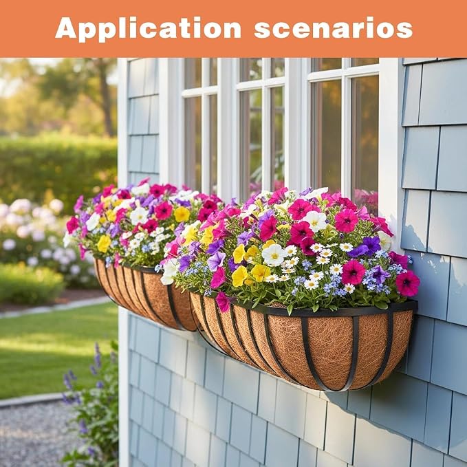 4 Pack 36" Railing Planter Window Box with Coco Fiber Liner Horse Trough Planter The Railing Planter Boxes for Deck Porch Fence Outdoor