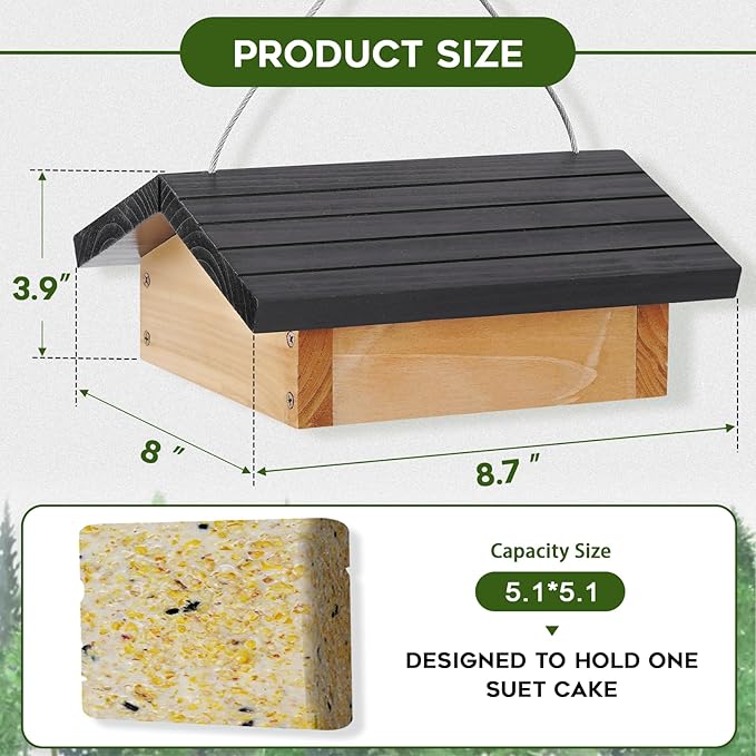Gbekery Upside-Down Suet Feeder Squirrel Proof with Durable Cedar Wood,Winter Bird Feeders for Outdoors Hanging, Attracts Woodpeckers, Nuthatches, and Chickadees, Easy to Refill