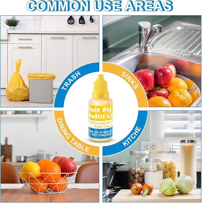 Qualirey Fruit Fly Trap for Indoor and Kitchen Use, 0.68 oz Each Bottle Fruit Fly Trap Refill Liquid, Ready to Use, Safe Near Food, Efficient Lure Refill Liquid, Yellow(16 Pack)