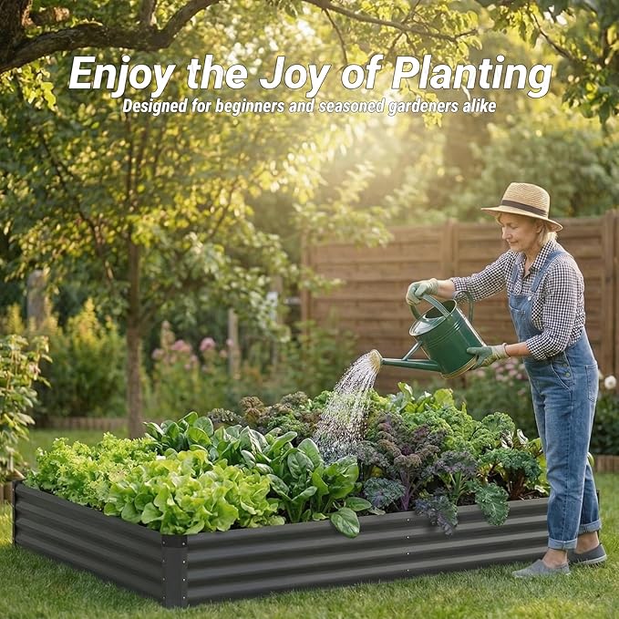 2PCS 6x3x1 FT Rectangle Metal Raised Garden Bed Kit, Elevated Garden Planter Box Outdoor, Large Planters for Outdoor Plants, Flower, Vegetables, Fruit, Herbs (Dark Gray)