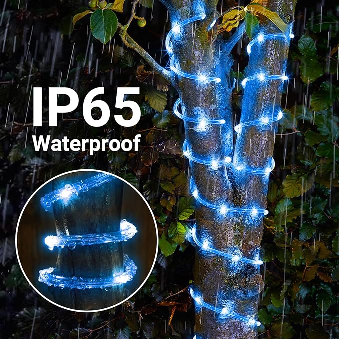 Solar Rope Lights, 33ft 100LED Solar String Lights, 8 Modes Waterproof Solar Powered Outdoor Light, Flexible Clear Tube Light for Garden Backyard Patio Deck Porch Pool Tree Christmas Decoration - Blue