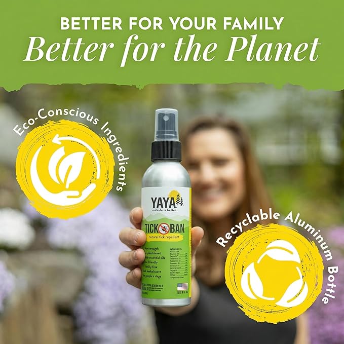 Yaya Organics All Natural Extra Strength Tick Repellent DEET Free - 4 Ounce Spray Bottle