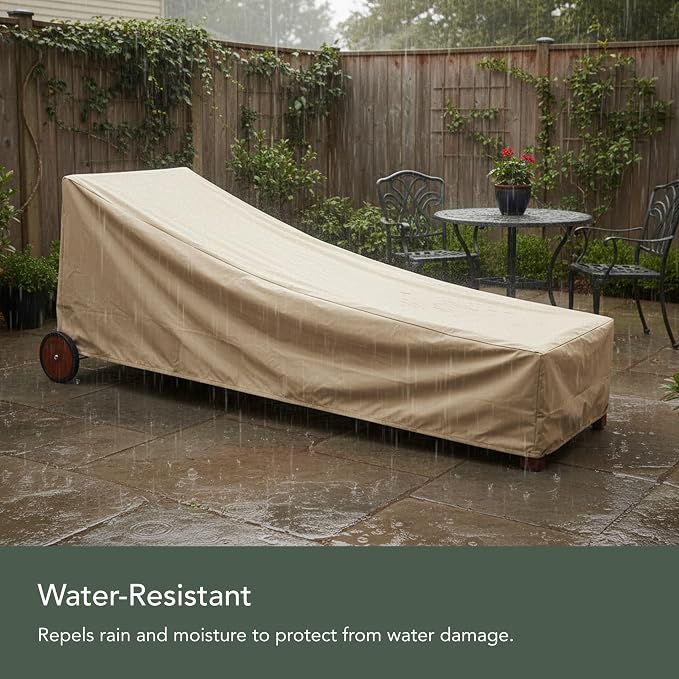 Covermates Classic Chaise Lounge Cover – Weather-Resistant Vinyl Outdoor Furniture Cover with Mesh Vent, Elastic Hem, UV Protection, Lightweight Patio Chair Cover, 30W x 82D x 38H, Classic Tan