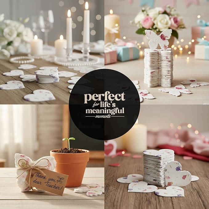 Combo Seed Paper - 24pcs Hearts & 24pcs Butterflies, Writable & Plantable Wildflower Gifts for Mom this Mother’s Day, Use for Shower Favors Weddings, Heart Party Favors or Easter Decoration