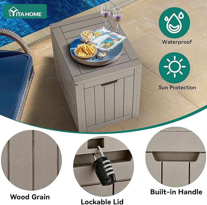 YITAHOME 30 Gallon Deck Boxes 2 Pack, Waterproof Outdoor Storage for Cushions, Tools & Pool Accessories, Resin Package Delivery for Patios, Gardens & Decks, Taupe