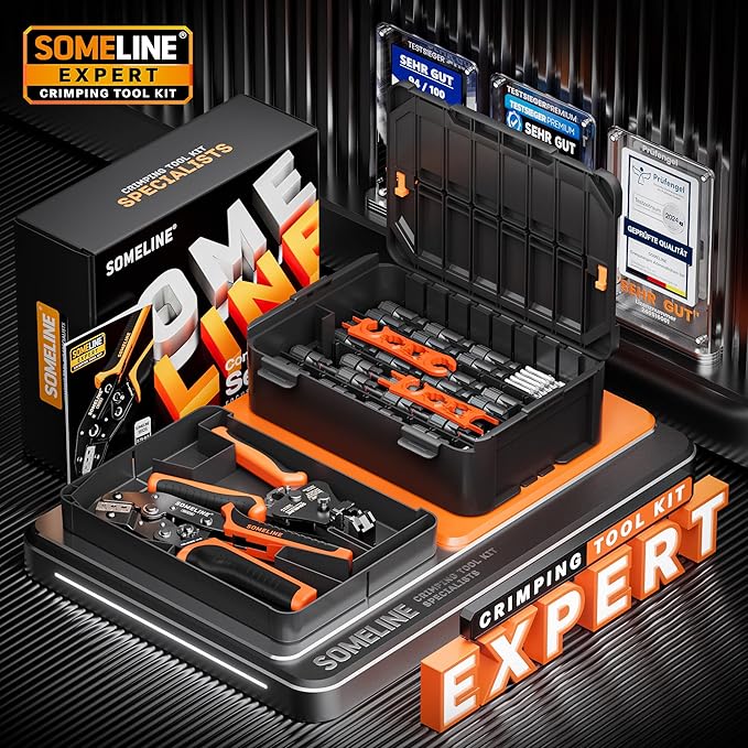 SOMELINE Solar Connector Crimping Tool Kit, 14 12 10 AWG Ratchet Wire Crimper, 15 Pairs Solar Panel Connectors, Wrenches and Automatic Solar Wire Stripper, for Solar Panel Cable Assembly