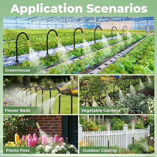 33FT Drip Irrigation System for Garden: 10 Nozzles 1/4" PE Tubing Automatic Watering Kit Adjustable Misting Sprinkler Mister Hose for Water Plants Tape Raised Beds Lawn Outdoor Yard Greenhouse