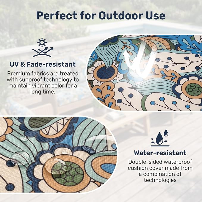 UNIKOME Outdoor Seat Cushions 22 X 22 Inch - Water-Resistant & Fade Resistant, Removable Cover Patio Furniture Cushions for Chair, Sofa, Couch, Wicker, Sun Flower