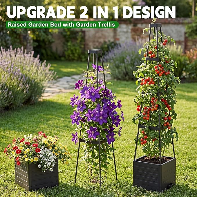 Geetery 4 Pack Raised Garden Bed Planter Box with Trellis 55" Cage Planter Raised Garden Bed with Trellis Self-Watering Planters for Climbing Plants Vegetables Vine Flowers Outdoor Indoor