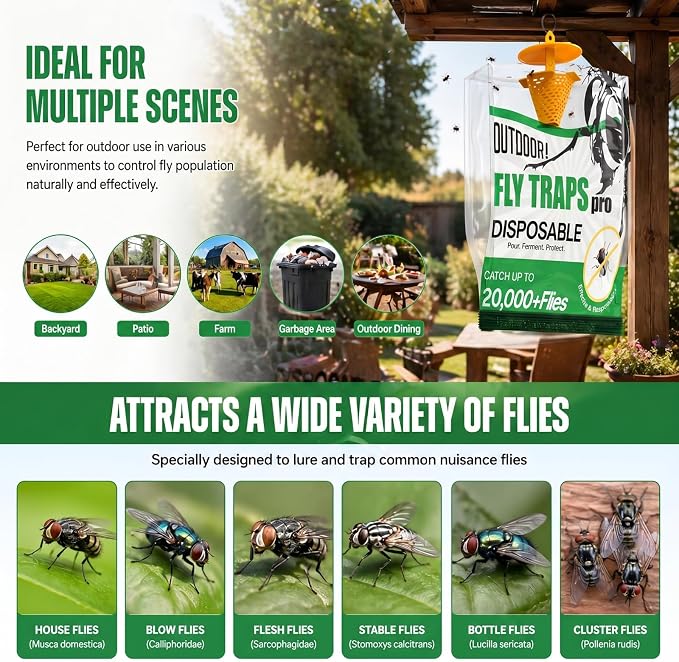 9 Pack Fly Traps Outdoor Hanging, Portable Disposable Fly Catcher, High-Capacity Add Water Flying Insect Trap Fly Traps for Patio, Backyard, Ranch & Garbage Area