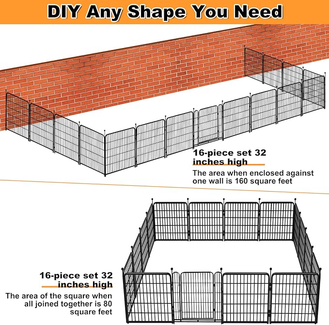 Getlay Garden Fences with Gate, 32 in(H)×27 in(L) 16 Panels Total 35.4 Ft(L), Garden Animal Barrier, Fence for Dogs Outside, Heavy Duty Iron Metal Animal Barrier Fence, Flower Bed Fencing