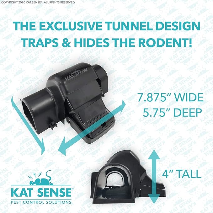Kat Sense Covered Rat Trap & Chipmunk Trap, Prevents Accidental Triggering with Tunnel Design, Quick Action Pest Control Device, Indoor Outdoor Mouse Trap, Reusable Snap Style Rodent Control