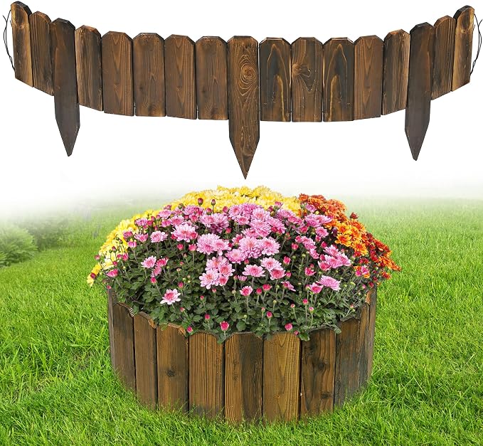 Wooden Garden Edging - 3.9ft x 8in Weather-Resistant Pine Landscape Border Fence for Outdoor Patio Lawns Yard Flower Beds Decoration