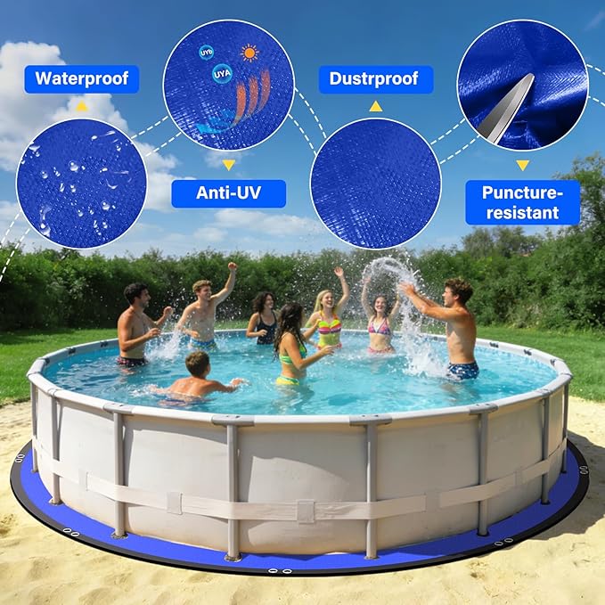 12FT Round Pool Liner Pad for Above Ground Pools, 165 GSM Thickened Puncture-Resistant Under Mat (13FT Actual), Heavy-Duty Underlayment with Metal Grommets