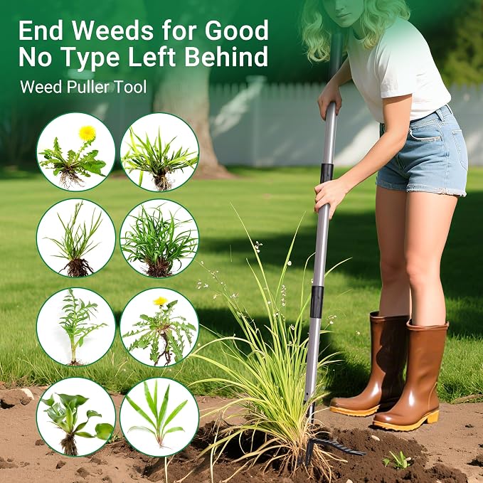 Suchtale Metal Weeder，Stand Up Weed Puller Tool with Long Handle – Heavy-Duty All-Metal Weeder with Upgraded Pincer Claw – Pull Weeds from the Root Without Bending, Pulling, or Kneeling