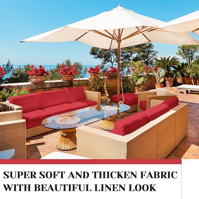 Mindsoft 8 Pcs 24"x24" Patio Cushion Covers Outdoor Cushion Covers Replacement High UV Resistant Anti Slip Waterproof Patio Chair Seat Slipcovers for Outdoor Furniture(Red)