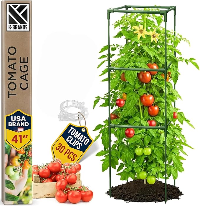 Tomato Cage Square - Large Trellis Stakes and Plant Support Structures for Vegetables and Climbing Plants - Tall Tomato Cages for Garden, Pots, Raised Garden Bed Outdoor Supplies (1 Pack - Up to 41")
