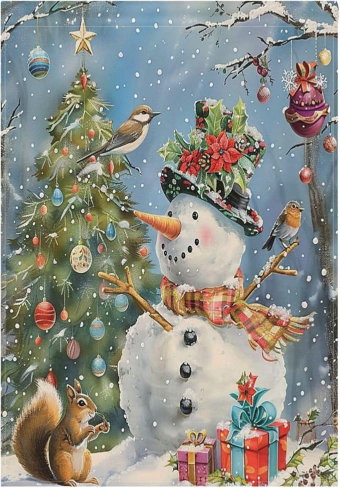 Winter Snowman Christmas Tree Garden Flag Snow Snowflakes Double Sided Flags House 28" x 40",Xmas Santa New Year Seasonal Garden Flags Yard Banner Funny Animal Outdoor Decoration