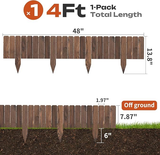 GHWIE Garden Edging Border, Wood Fence for Yard Patio Path, Decorative Landscape Edging, 48" x 7.87"Flower Bed Fence(1)