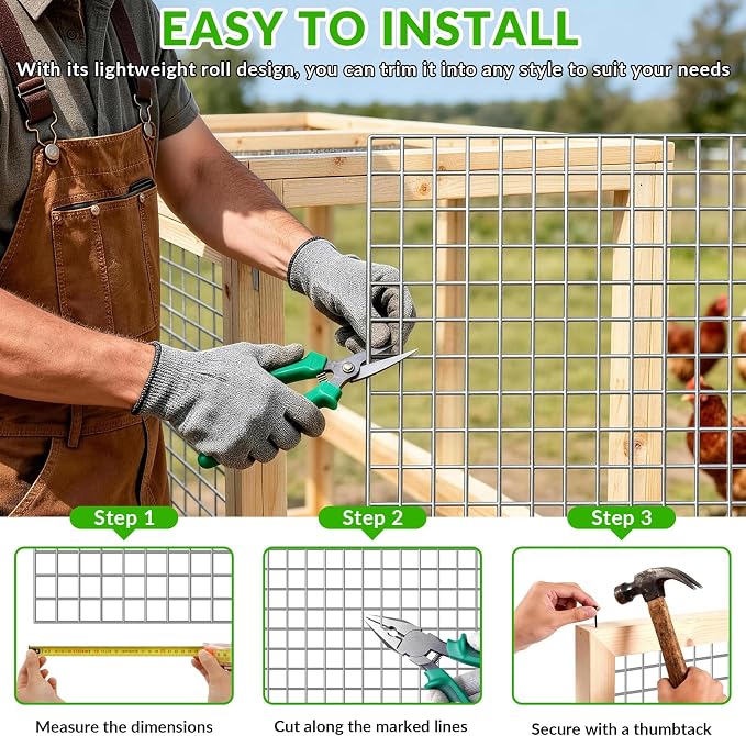 Welded Wire Fence 1/2‘’x 1/2‘’ 36in x 50 ft,Vinyl Coated Welded Wire Mesh Roll,16GA Heavy Duty Galvanized Chicken Wire Fencing, Hardware Cloth for Yard Vegetable Protection Goat & Poultry Netting