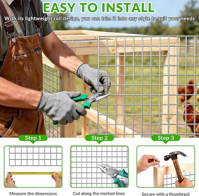 Welded Wire Fence 1/2 inch 48 x 50 ft, Galvanized Chicken Wire Fencing 16 Gauge,Heavy Duty Hot Dip Galvanized Wire Fence Roll for Chicken Poultry Coop, Animal, Fencing,Garden Protection