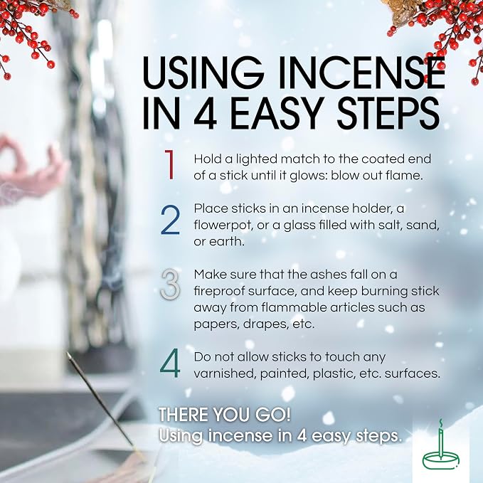 Gonesh Scents of Winter - Incense Sticks Variety Pack - Non-Toxic 10” Slow Burn Aromatic Sticks - Winterberry, Invigorating Pine, Siberian Iris, Mint Leaves - 30 in Each