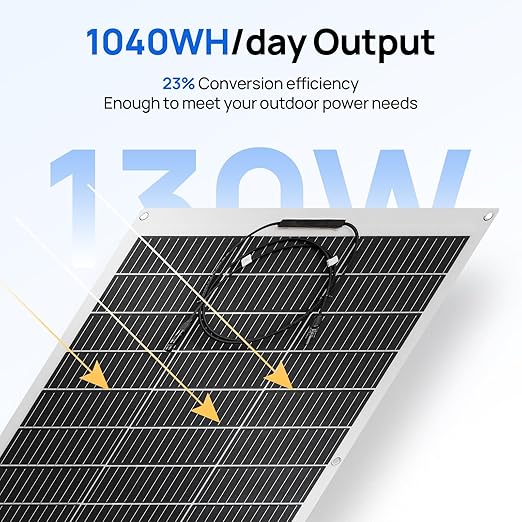 ECO-WORTHY 2pcs 130 Watt (260W) 12BB Flexible Solar Panels,23.5% High-Efficiency Waterproof Monocrystalline Lightweight Solar Panel for RV,Boats,Curved Surfaces,Roofs,Cabin