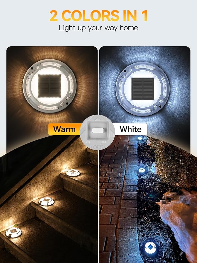 Solar Driveway Lights Dock Lights Waterproof 24 Pack, 2 Colors in 1 Outdoor LED Solar Deck Light, Solar Powered Walk Way Light Road Marker for Stair Pathway Patio