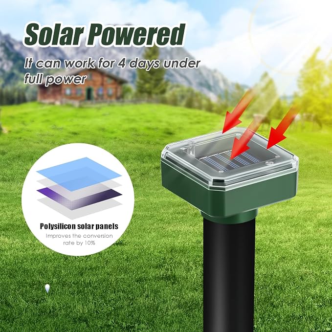 2026 8Pack Mole Repellent Solar Powered Sonic Gopher Repellent Stakes for Lawns,IP65 Waterproof Ultrasonic Mole Repellent for Lawns,Sonic Chipmunk Snake Armadillo Vole Deterrent for Lawns