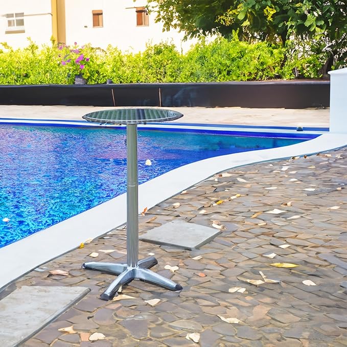 BTEXPERT Aluminum Indoor Outdoor 23.75" Round Restaurant Bar Height 45" Table flip top, Patio Stainless Steel Silver Furniture 25.75" Base