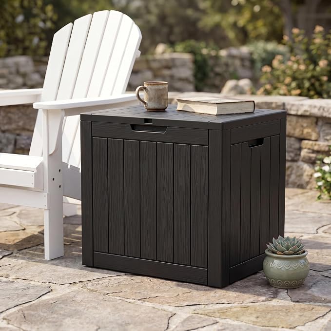 NicBex 30 Gallon Deck Box, Waterproof Resin Outdoor Storage Box Lockable for Patio Furniture, Fade Resistant Patio Side Table & Organizer for Garden Tools, Pool Floats, Outdoor Cushions, Black