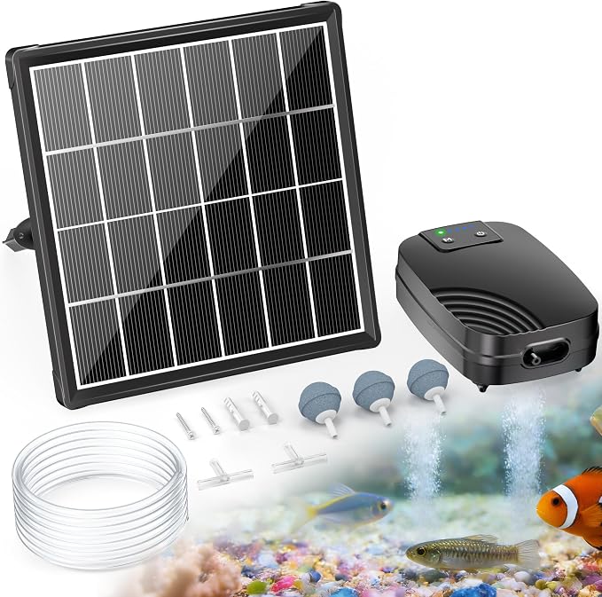 POPOSOAP 3W Solar Pond Aerator, Solar Air Pump for Pond with 2200 mAh Battery Backup, 3 Modes & Separated Solar Panel for Small Outdoor Pond Fish Tank Hydroponics P9225