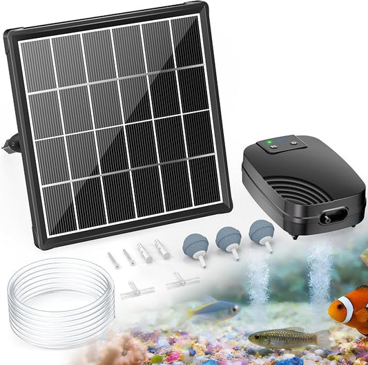 POPOSOAP 3W Solar Pond Aerator, Solar Air Pump for Pond with 2200 mAh Battery Backup, 3 Modes & Separated Solar Panel for Small Outdoor Pond Fish Tank Hydroponics P9225