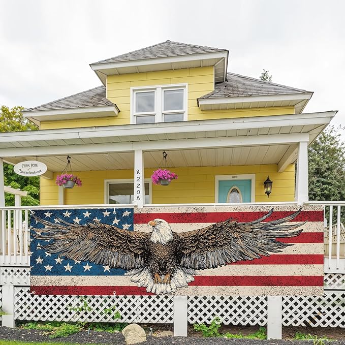 10x3 ft Extra Large Independence Day Eagle Flag Banner Outdoor 115''x35'' Eagle Flag Patriots Banner for Fence Outside Garden Large Flower Banners Yard