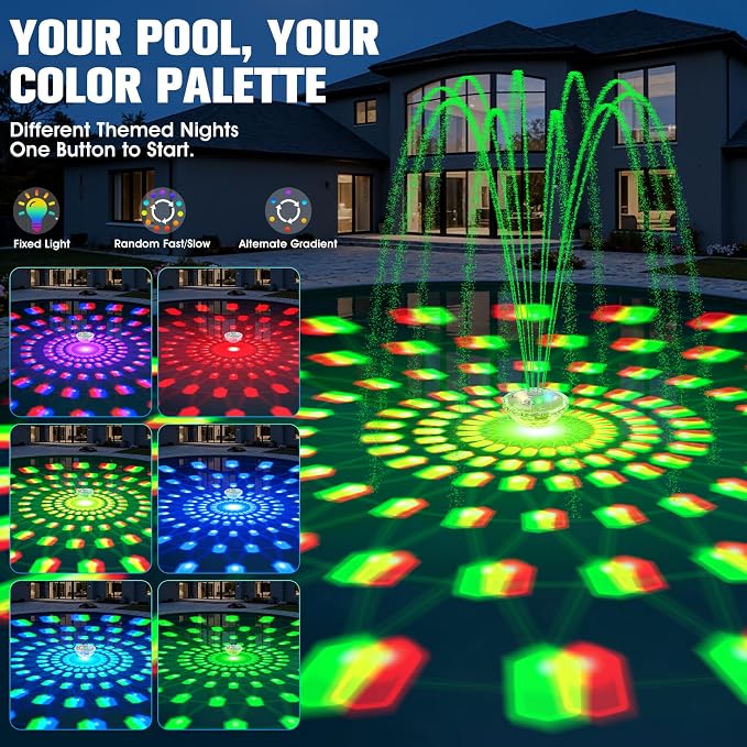 2026 Upgraded Pool Fountain,Rechargeable Pool Water Fountain with Light,Floating LED Pool Fountain,4FT Spray Swimming Pools Fountains Pump for Above Ground & Inground Pools Fountains-White