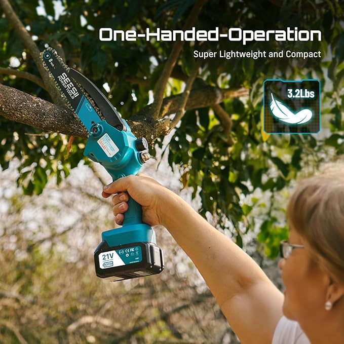 Seesii Mini Chainsaw 8-inch, Mini Chainsaw Cordless Tool Set, Battery Chainsaw with 2x 4.0Ah Batteries, Handheld Electric Power Chain Saw with Oiler, Safety Lock for Tree Trimming,Wood Cutting
