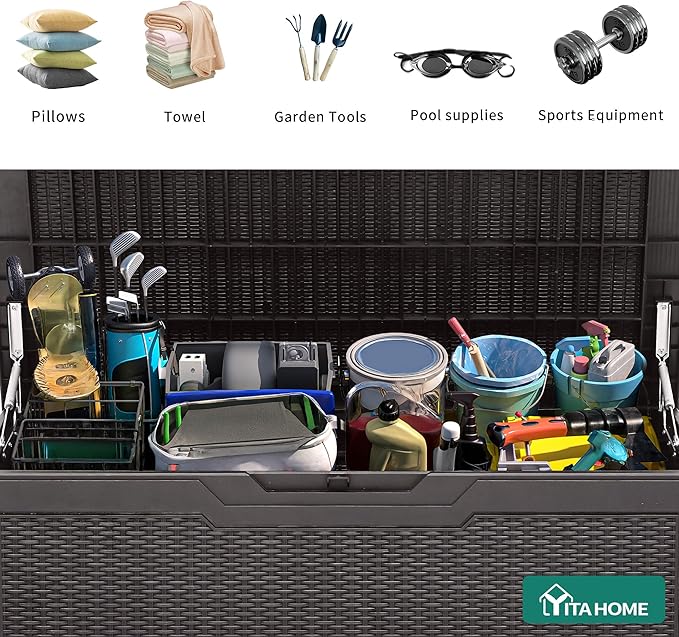 YITAHOME 100 Gallon Large Deck Box, Outdoor Resin Storage Boxes for Patio Furniture, Outdoor Cushions, Garden Tools, Water Resistant and Lockable