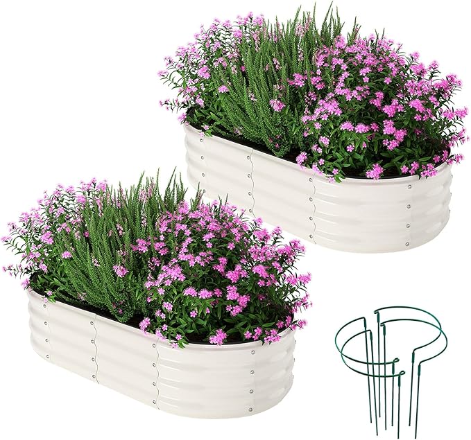 ZFHgarden Galvanized Metal Planter Raised Garden Bed Kit for Gardening Outdoor，4x2x1ft 2 Planter Grow Garden Box Raised Flower Bed，Long Vegetable Clearance Herb Raised Garden Beds for Gardening White