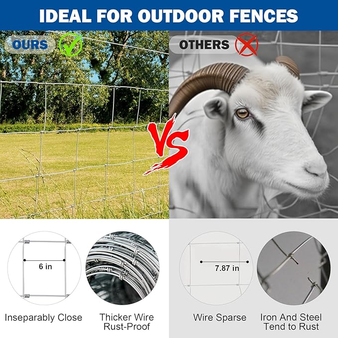 Galvanized Farm Fence, 5ft x 164ft Heavy Zinc Coated Wire Fencing for Livestock & Animals, Ideal for Goats, Cattle, Hogs, Deer, Cattle Panel & Pasture Enclosure