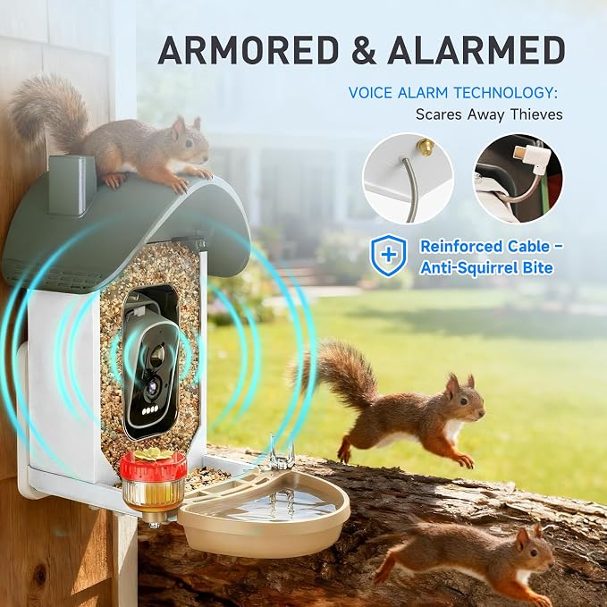 ChirpingPal™ AI Smart Bird Feeder with Camera | 2.5K HD Live View & Photos | Night Vision | 10,000+ Species ID | Solar-Powered with Built-in Battery | with Bird Bath Kit | Green & White