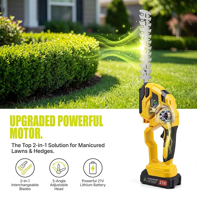 Cordless Hedge Trimmer, 2-in-1 Cordless Grass Shear & Hedge Shear/Shrub Trimmer with 8.9” Hedge Blade & 5.1”Grass Trimmer, Hedge Shear with 2 Rechargeable Batteries and Charger for Yard, Lawn