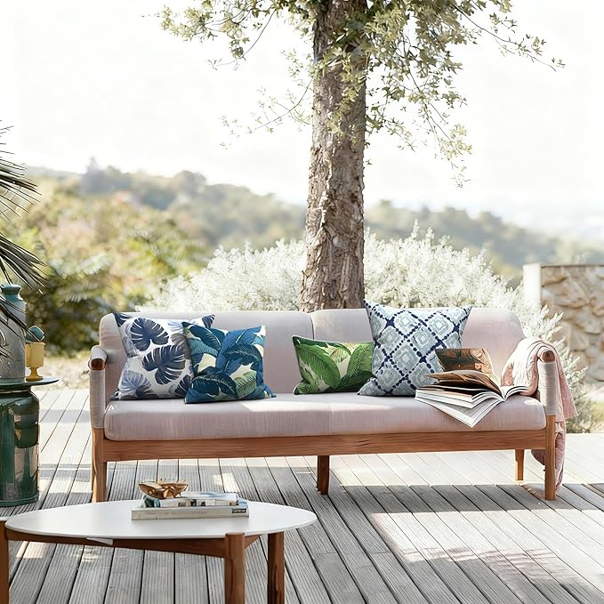 LVTXIII 2 Pack Outdoor Throw Pillow Covers for Patio Furniture, 16x16 Inch Square Pillow Case, Water-Repellent Cushion Covers for Garden, Porch, Sofa, Swaying Palms Blue